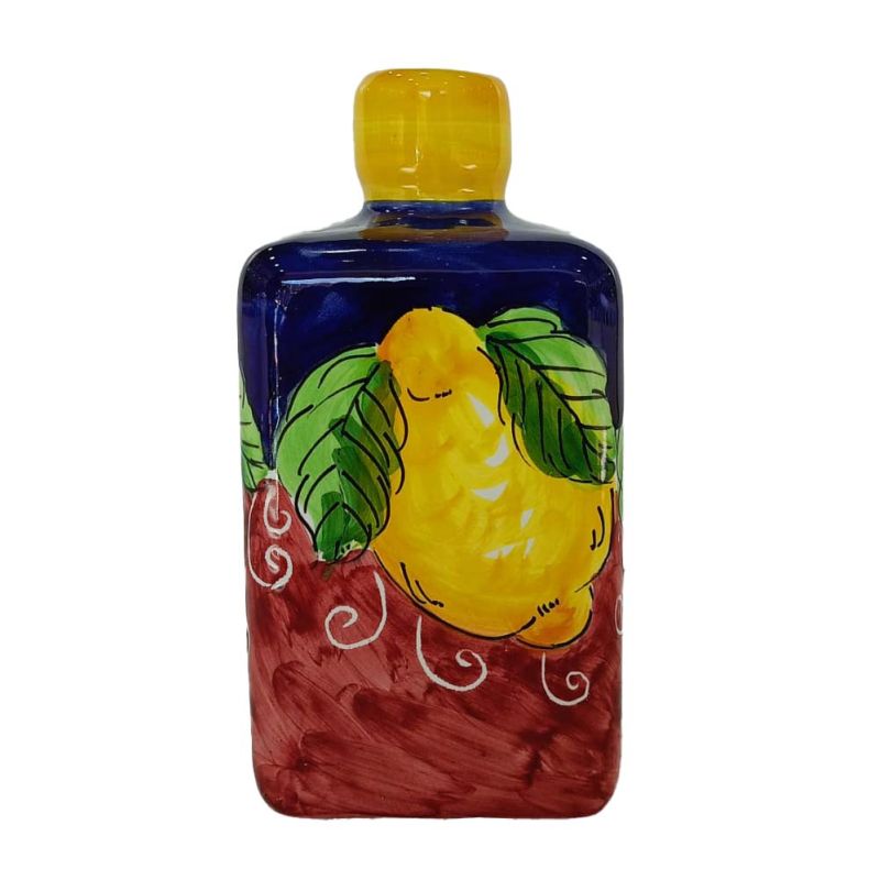 Oil and vinegar bottle. Square. Lemons line....