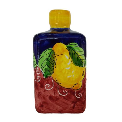 Botella de aceite y vinagre. Cuadrada. Línea Limones. Cerámica de Vietri. Pintada a mano.