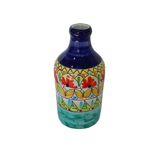 Oil and vinegar bottle. Flowers line. Vietri ceramic. Hand-painted.