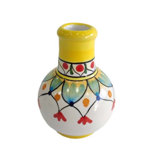 Oil and vinegar bottle, drop-shaped. Geometric line. Vietri ceramic. Hand-painted.