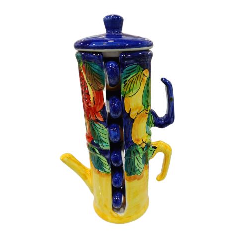 Cafetera porta tazas. Línea Fruta. Cerámica de Vietri. Pintada a mano.
