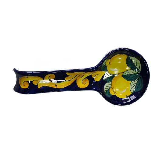 Poggia mestolo Linea Limoni e Barocco Fondo Blu. Ceramica di Vietri dipinta mano
