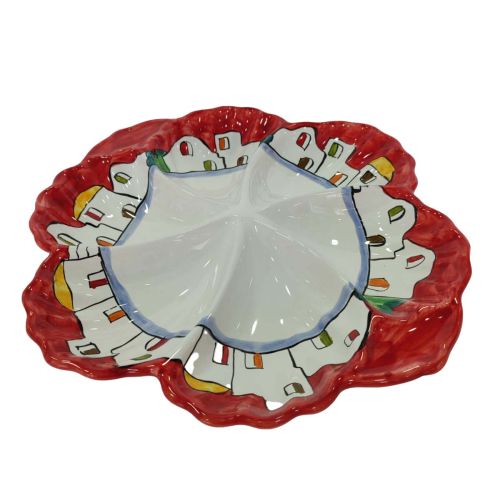 Appetizer Platter. Cold Dinner. 6 Compartments. Shell Shape. House Line. Vietri Ceramic. Hand-Painted.