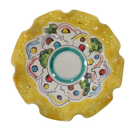 Coppa smerlata linea casette e limoni bordo viola. Ceramica di Vietri dipinta a mano.