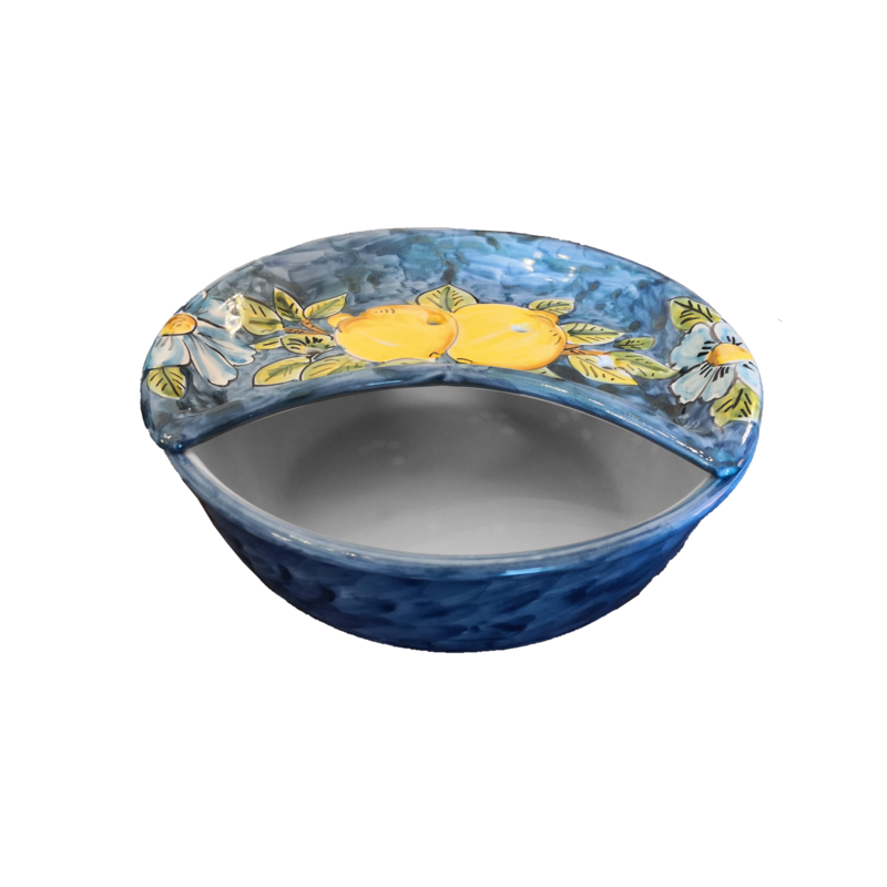 Mozzarella Cheese Pot blue border and lemons line - handpainted Vietri ceramic