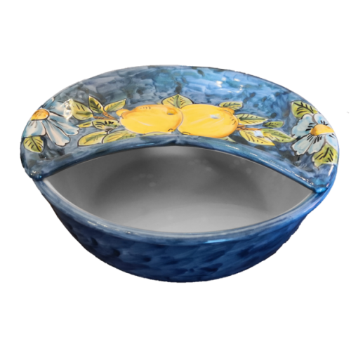 Sponzapane Porta Mozzarella linea limoni bordo blu - Ceramica di Vietri dipinta a mano