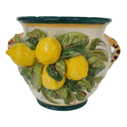 Maceta con soporte para plantas Flower Line. Cerámica de Vietri pintada a mano.