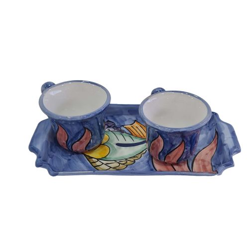 Kaffee-Tassen- und Tablett-Set „Tet-a-Tet“ Geschenk. Linie Marini. Vietri Keramik.