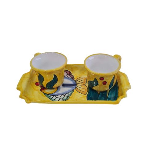 Service Tasses à Café et Plateau “Tête-à-Tête” Cadeau. Ligne Marini. Céramique de Vietri.