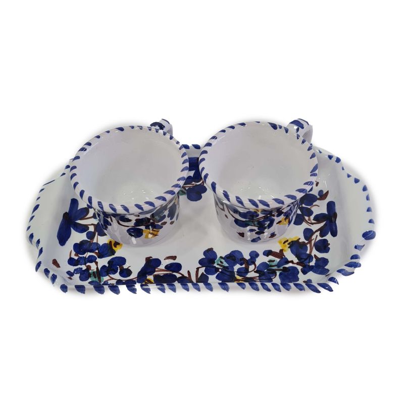 Ensemble de tasses avec plateau Spring Line Tet a Tet favor Céramique Vietri peinte à la main.