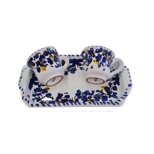 Set Tazzine caffè più vassoietto. "Tet a Tét" Bomboniera. Linea Primavera. Ceramica di Vietri. Dipinto a Mano