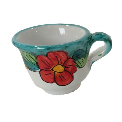 Tray with 6 espresso cups. Flowers & Lemons Line. Vietri ceramic. Hand-painted.