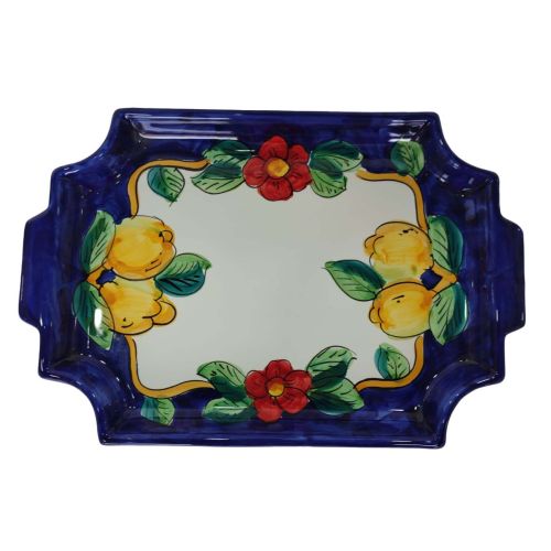 Tray with 6 espresso cups. Flowers & Lemons Line. Vietri ceramic. Hand-painted.