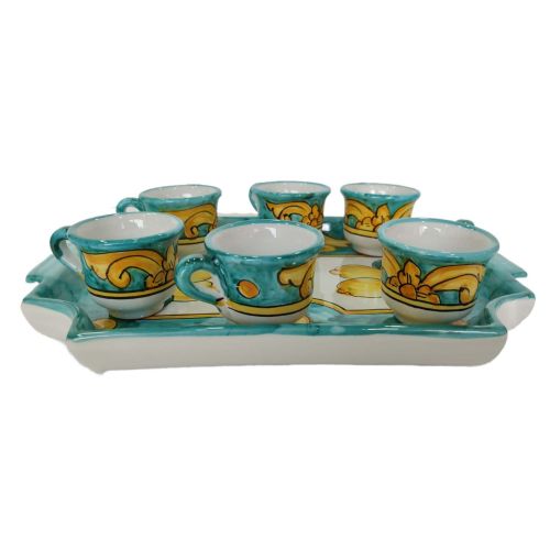 Tray with 6 espresso cups. Baroque & Lemons Line. Vietri ceramic. Hand-painted.