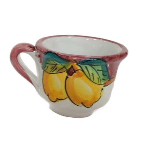 Bandeja con 6 tazas. Línea Flores y Limones. Cerámica de Vietri. Pintada a mano.