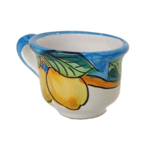 Bandeja con 6 tazas. Línea Flores y Limones. Cerámica de Vietri. Pintada a mano.