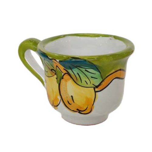 Vassoio con 6 tazzine. Linea Fiori e Limoni. Ceramica di Vietri. Dipinto a mano.