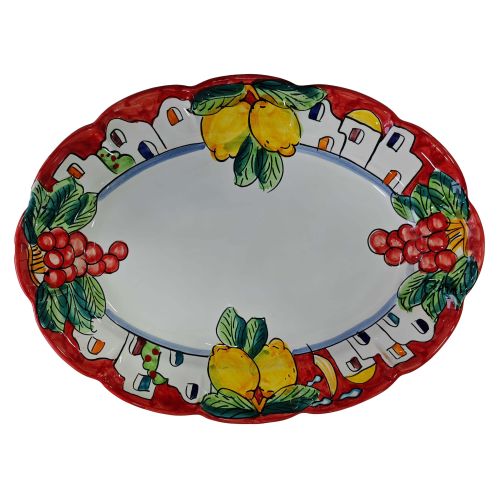Plat ovale à bord ondulé. Collection Maisons & Citrons. Céramique de Vietri peinte à la main.