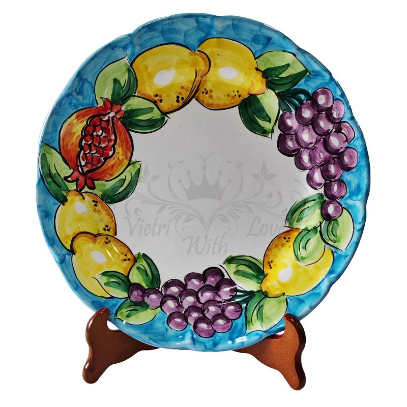 Dish, plate fruit and lemons line. handpainted Vietri ceramic fruit/dessert underplate