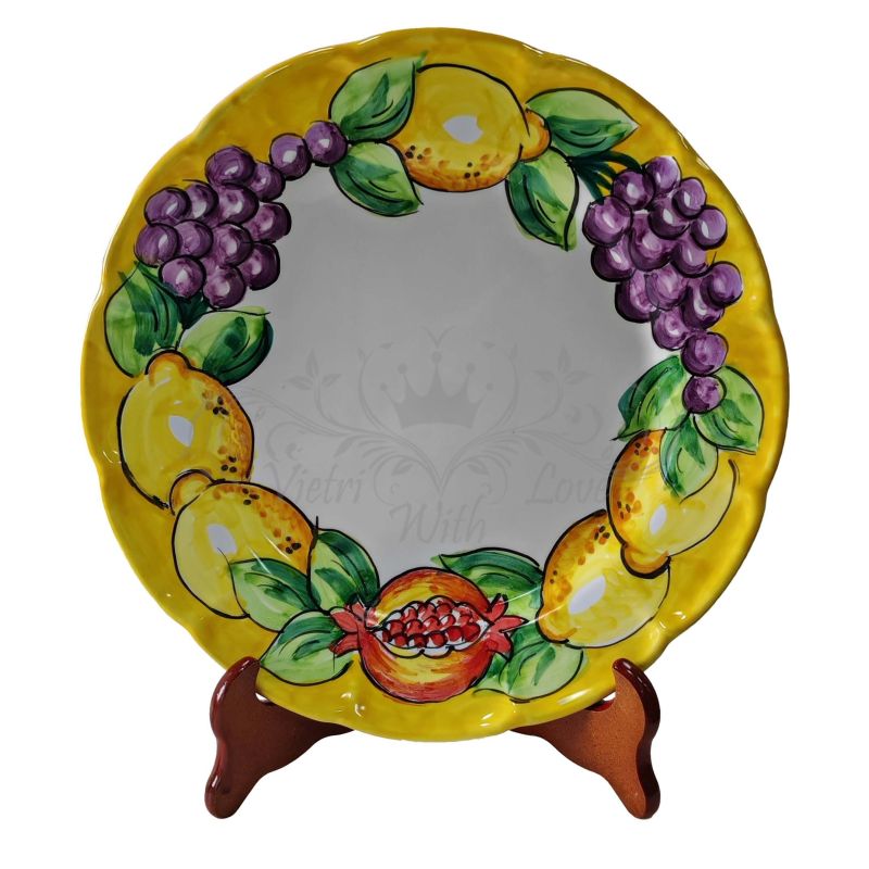 Dish, plate fruit and lemons line. handpainted Vietri ceramic fruit/dessert underplate