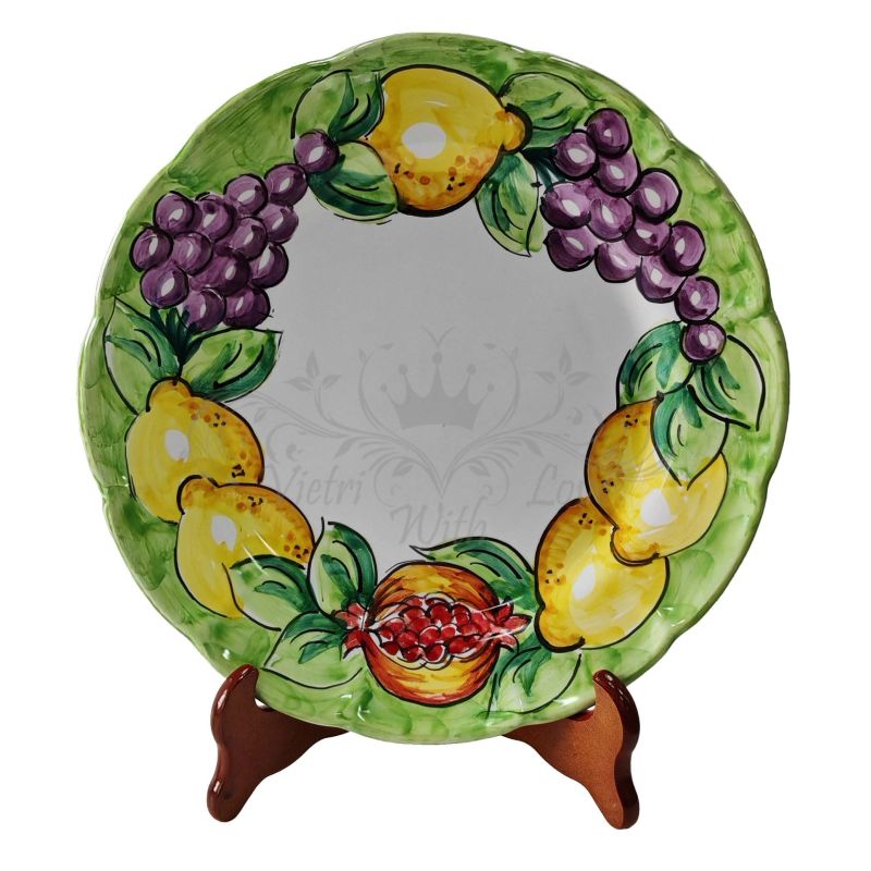 Dish, plate fruit and lemons line. handpainted Vietri ceramic fruit/dessert underplate