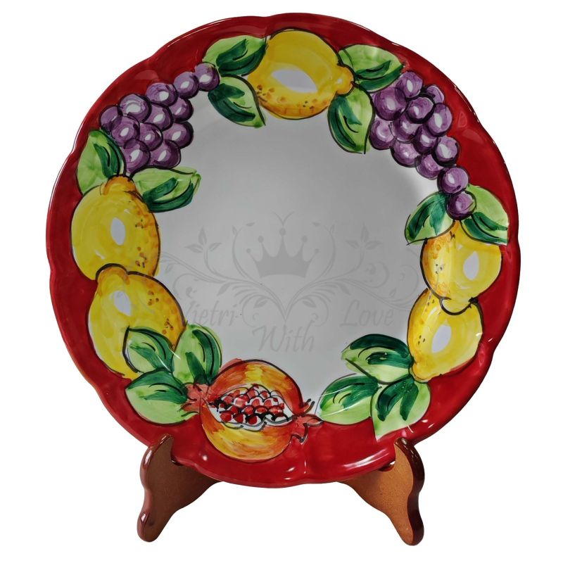 Dish, plate fruit and lemons line. handpainted Vietri ceramic fruit/dessert underplate
