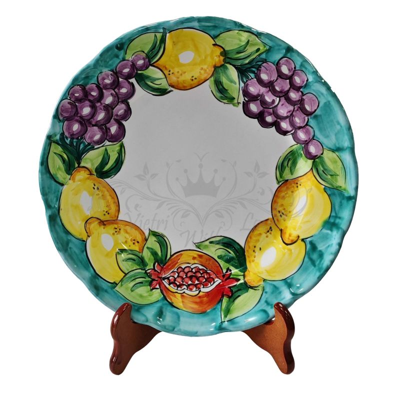 Dish, plate fruit and lemons line. handpainted Vietri ceramic fruit/dessert underplate