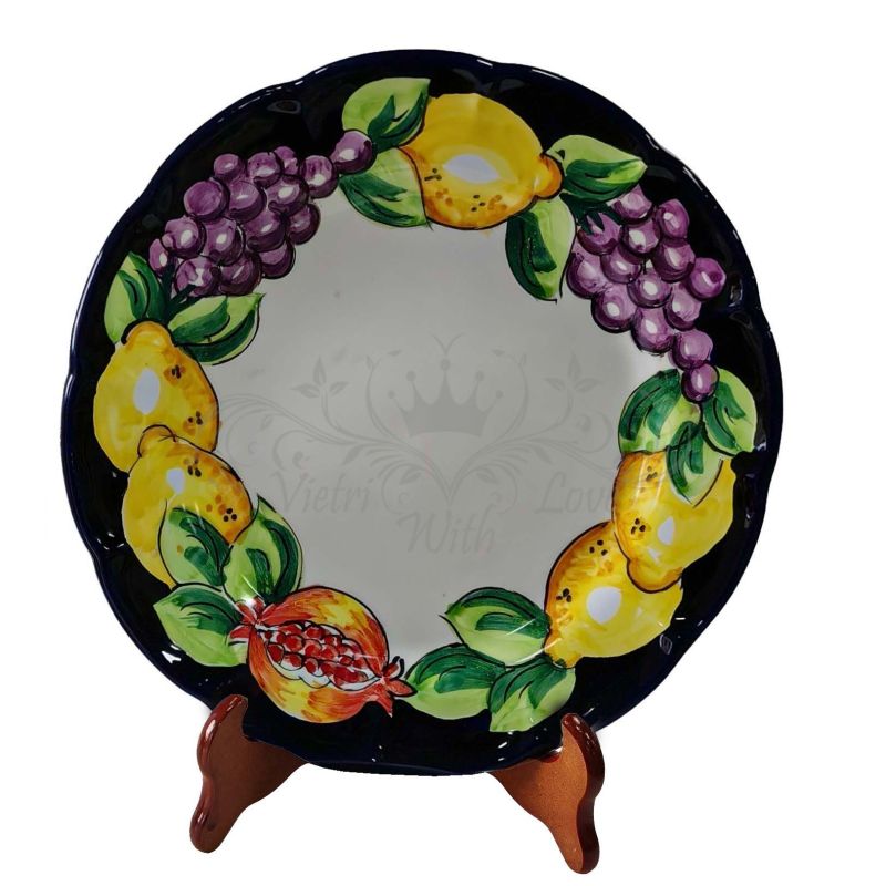 Dish, plate fruit and lemons line. handpainted Vietri ceramic fruit/dessert underplate