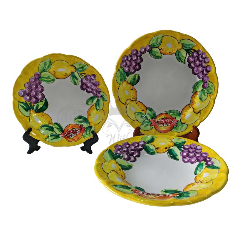 Three Dishes plates fruit and lemon line. handpainted Vietri ceramic