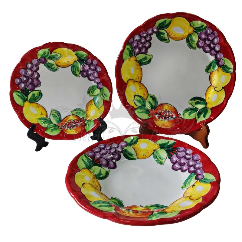 Three Dishes plates fruit and lemon line. handpainted Vietri ceramic