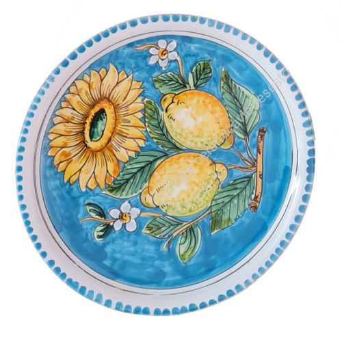Linea Ristoranti - Piatto Pizza. Linea Limoni e Girasoli. Ceramica di Vietri. Dipinto a Mano.