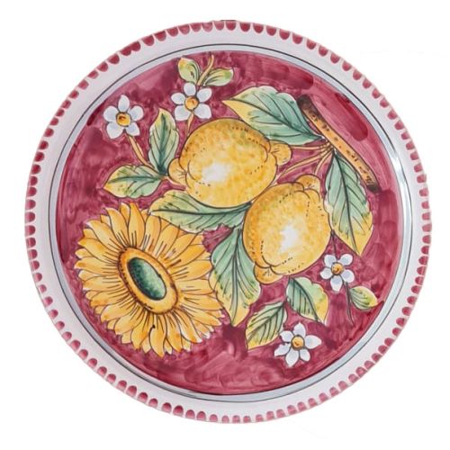 Ligne Restaurants – Assiette à pizza. Ligne Citrons et Tournesols. Céramique de Vietri. Peint à la main.