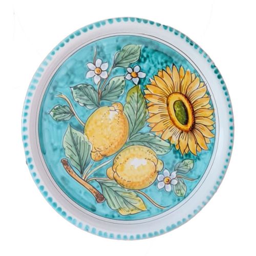 Línea Restaurantes – Plato para Pizza. Línea Limones y Girasoles. Cerámica de Vietri. Pintado a mano.