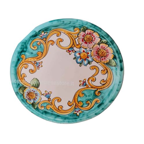 Restaurant Line - Assiette à Pizza Ligne Baroque et Fleurs Céramique Vietri.