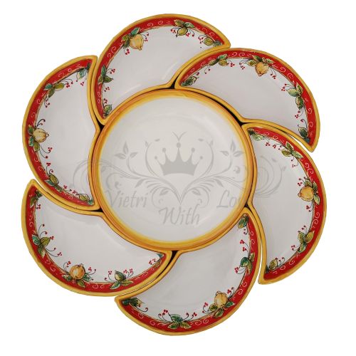 Antipastiera. Cena Fredda. 8 pezzi. Forma Margherita. Linea Limoni. Ceramica di Vietri. Dipinta a mano