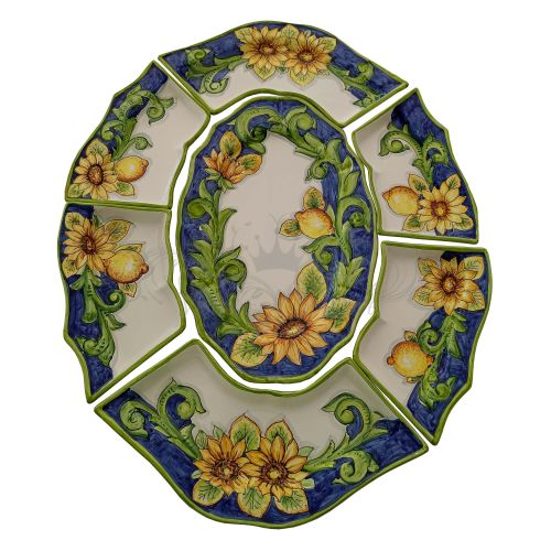 Appetizer Platter. Cold Dinner. 7 Pieces. Baroque & Sunflowers Line. Vietri Ceramic. Hand-Painted.