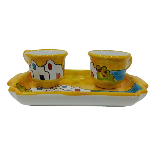 Service Tasses à Café et Plateau “Tête-à-Tête” Cadeau. Ligne Maisons. Céramique de Vietri.