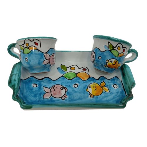 Set of coffe cups with tray handpainted Vietri ceramic 2