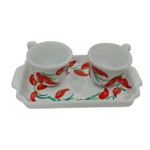 Kaffee-Tassen- und Tablett-Set „Tet-a-Tet“ Geschenk. Linie Fortuna. Vietri Keramik.