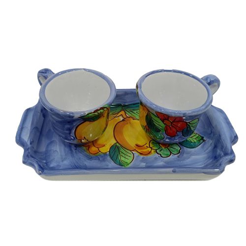 Coffee Cup and Tray Set “Tet-a-Tet” Favor. Lemons & Flowers Line. Vietri Ceramics. Hand Painted.