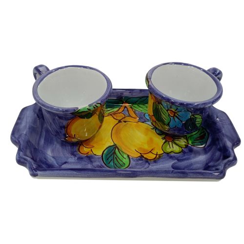Coffee Cup and Tray Set “Tet-a-Tet” Favor. Lemons & Flowers Line. Vietri Ceramics. Hand Painted.
