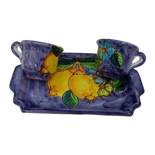 Set Tazzine caffè più vassoietto. "Tet a Tét" Bomboniera. Linea Limoni e Fiori. Ceramica di Vietri. Dipinto a Mano