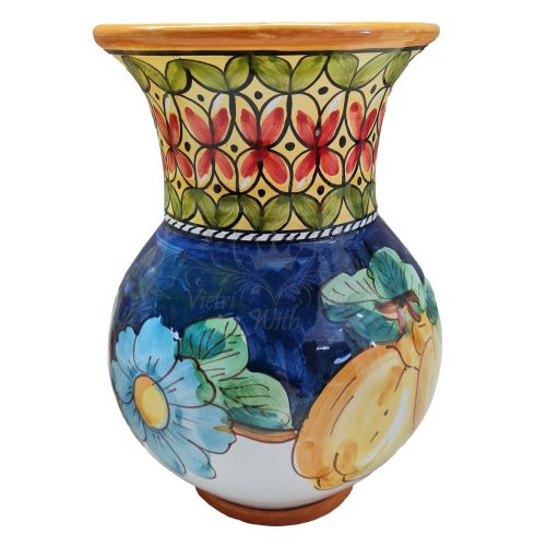 Vaso portafiori Porta fiori. Linea Limoni. in Ceramica di Vietri dipinta a mano.