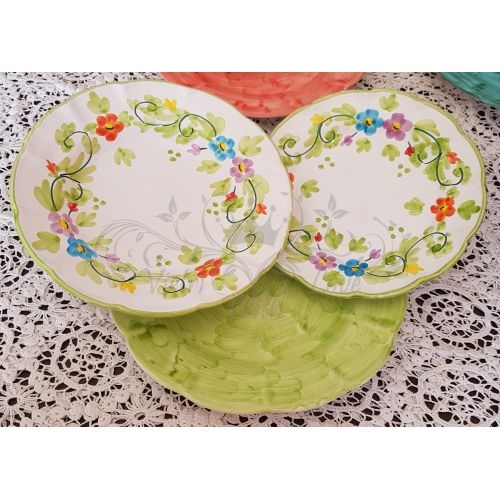 Dishes 3 pieces spring line, light green - handpainted Vietri ceramic Three pieces. Dinner, soup and fruit plate