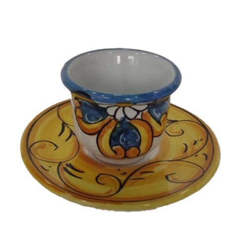 Plateau avec 6 tasses, soucoupes et sucrier. Ligne Baroque. Céramique de Vietri. Peint à la main.