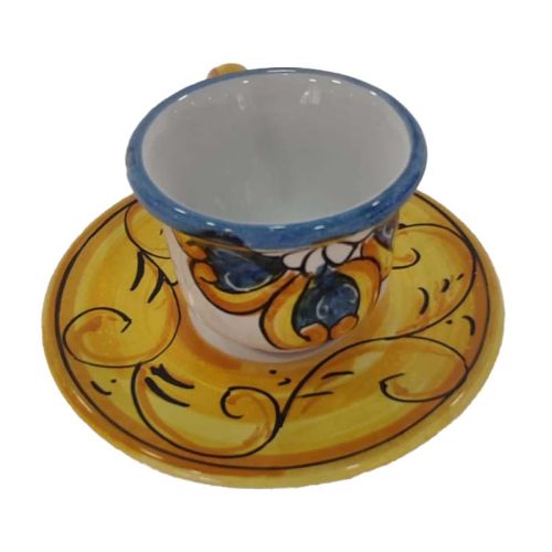 Plateau avec 6 tasses, soucoupes et sucrier. Ligne Baroque. Céramique de Vietri. Peint à la main.