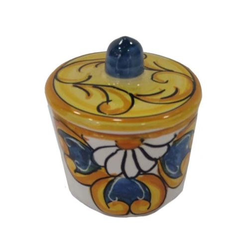 Bandeja con 6 tazas, platillos y azucarero. Línea Barroco. Cerámica de Vietri. Pintado a mano.