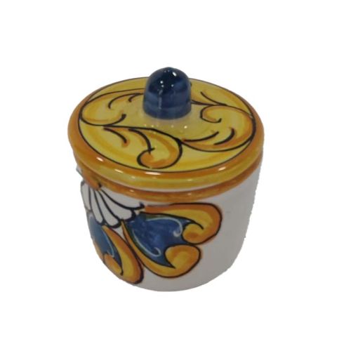 Plateau avec 6 tasses, soucoupes et sucrier. Ligne Baroque. Céramique de Vietri. Peint à la main.