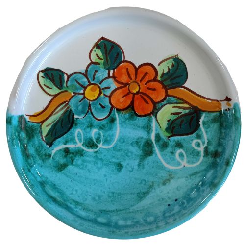 Sotto bicchiere e/o Sotto Bottiglia Decoro Fiori. Dipinto a mano Ceramica vietrese