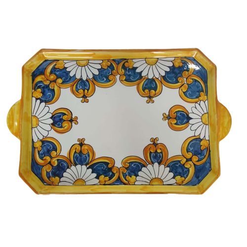 Plateau avec 6 tasses, soucoupes et sucrier. Ligne Baroque. Céramique de Vietri. Peint à la main.